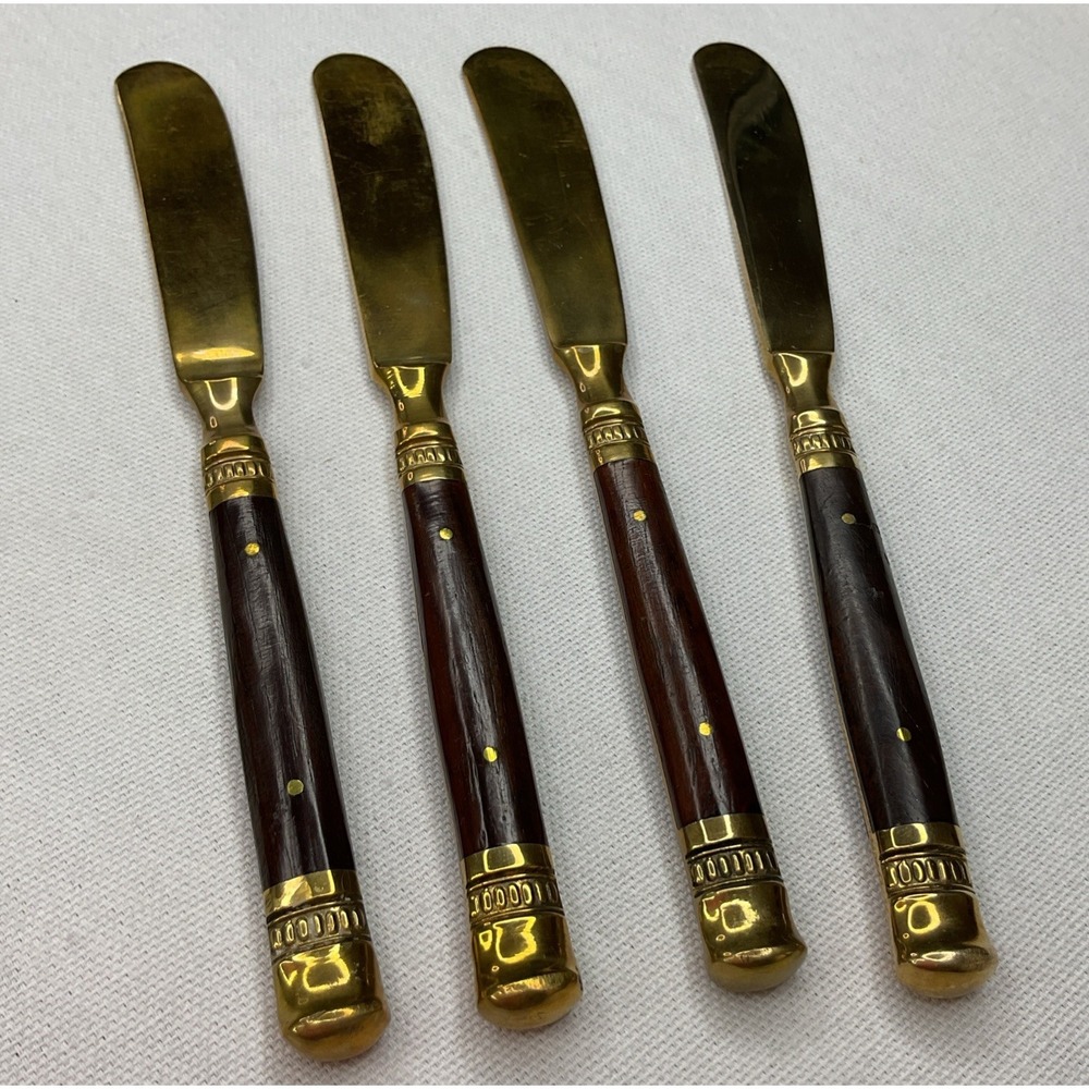 Pottery Barn bronze rosewood Knives Butter Spreader flatware Set Of 4 Vintage
